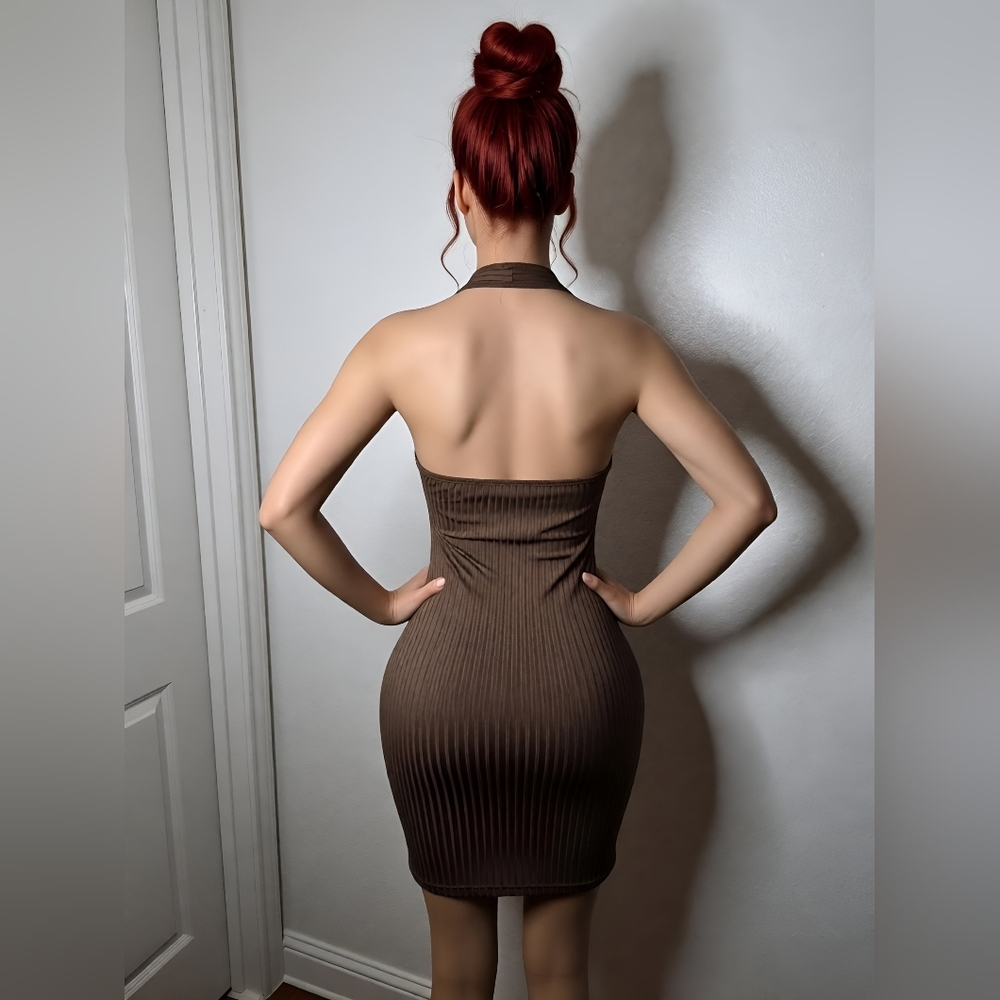 SHEIN Brown Backless Dress Sz M - Picture 3 of 6